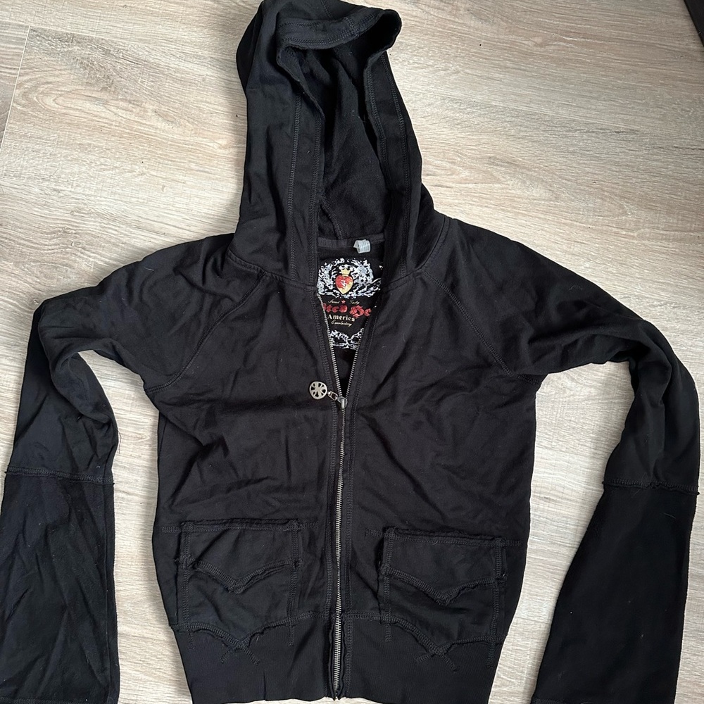 Twisted Heart - zip-up sweatshirt- rhinestone skull - size xs